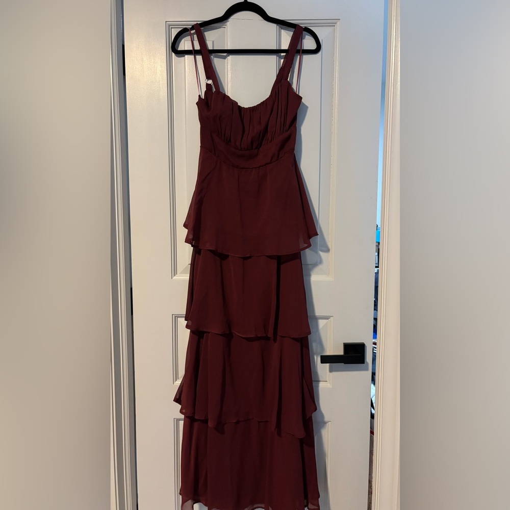Lovely Day Elegant Burgundy Ruffle Dress.